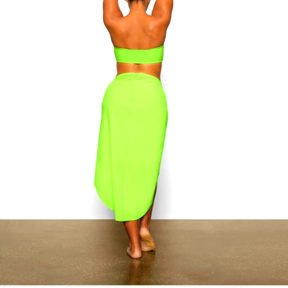 NWT SKIMS RECYCLED SWIM SARONG SKIRT NEON GREEN 4X ASMETRICAL COVER